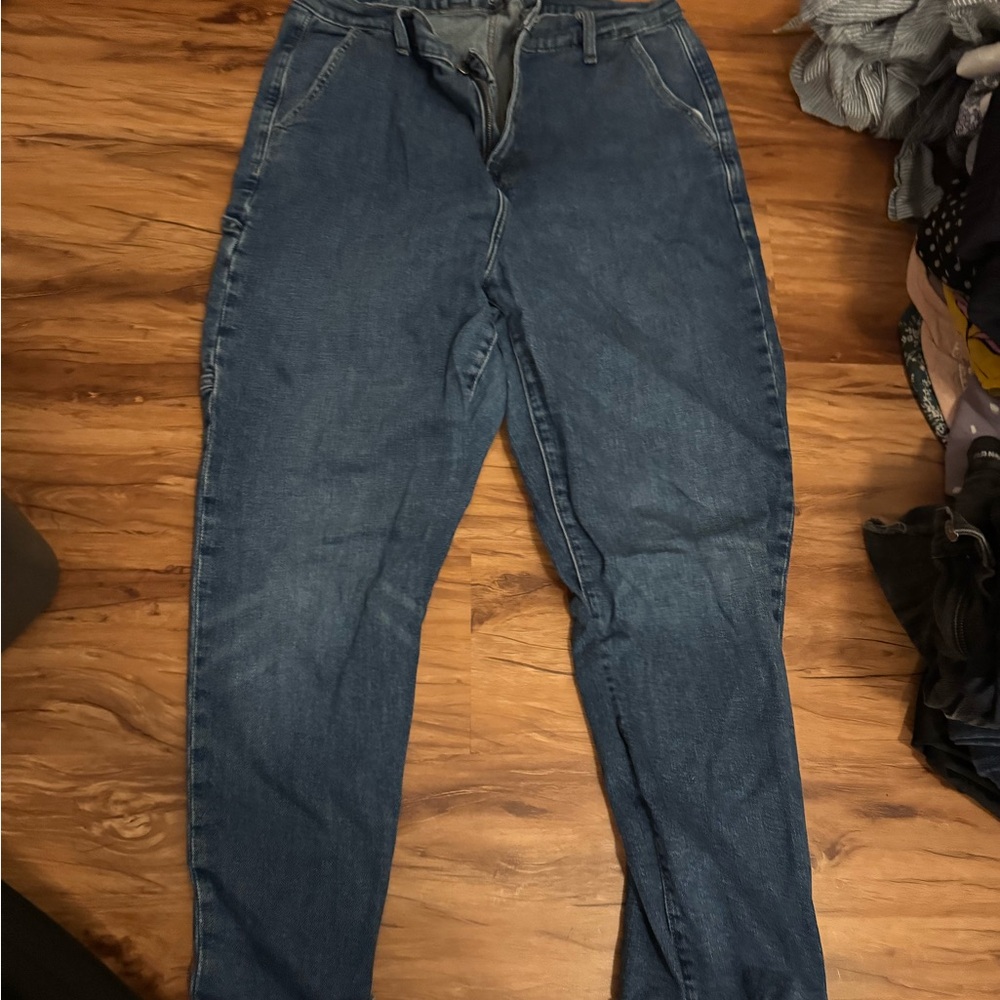 Blue Denim High Rise Jeans w. Cargo Pockets